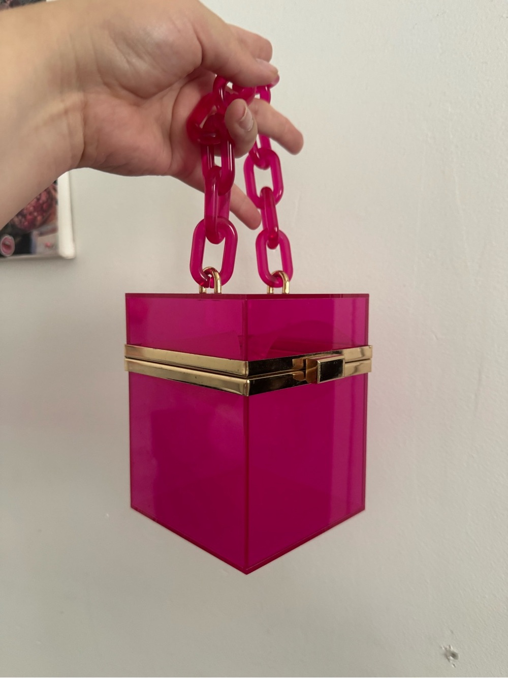 Hot Pink Acrylic Cube Box Bag with Chunky Chain Handle